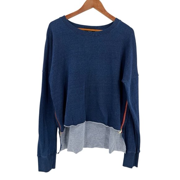 Etienne Marcel Tops - ETIENNE MARCEL Los Angeles Women's Navy Side Zipper Hi-Lo Sweatshirt Medium